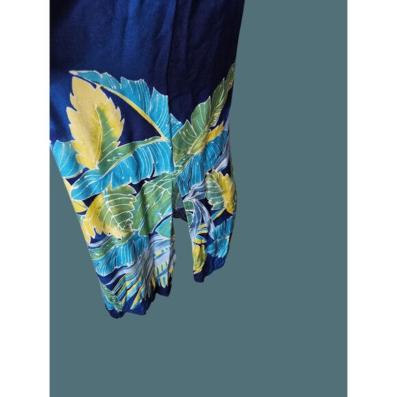 Darian Vintage Tropical Blue Sleeveless Dress Banana Leaf Print Waist Tie Size 6 - Picture 8 of 9
